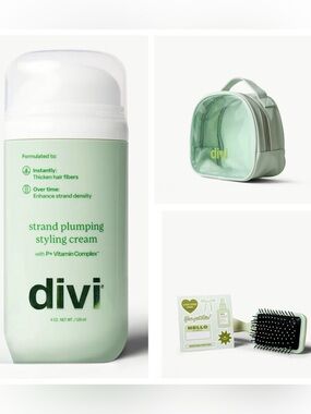 Divi Set - Strand Plumping Styling Cream - Travel Bag - Detangling Brush - 4 oz